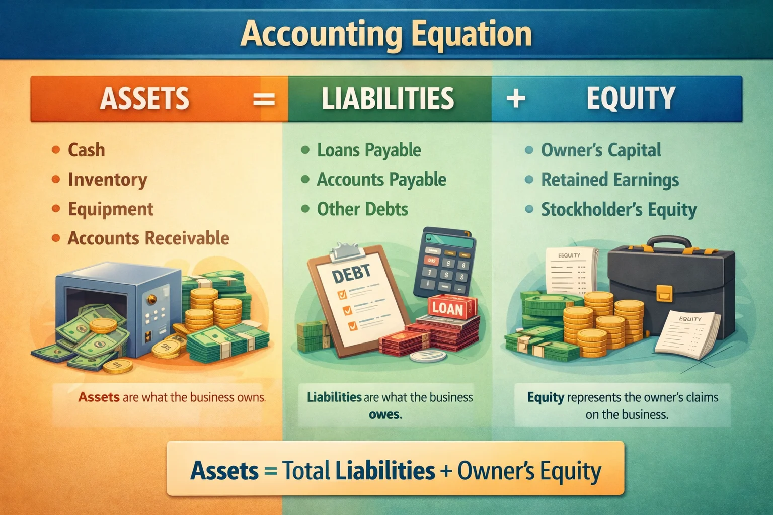 Accounting Equation Understanding the core accounting equation of assets, liabilities, and equity